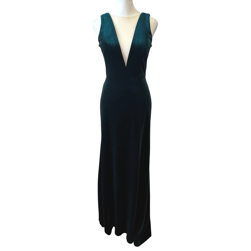 Jenny Yoo Gown Size 0 Emerald Green Velvet Deep V-Neck Formal Maxi Dress Goth